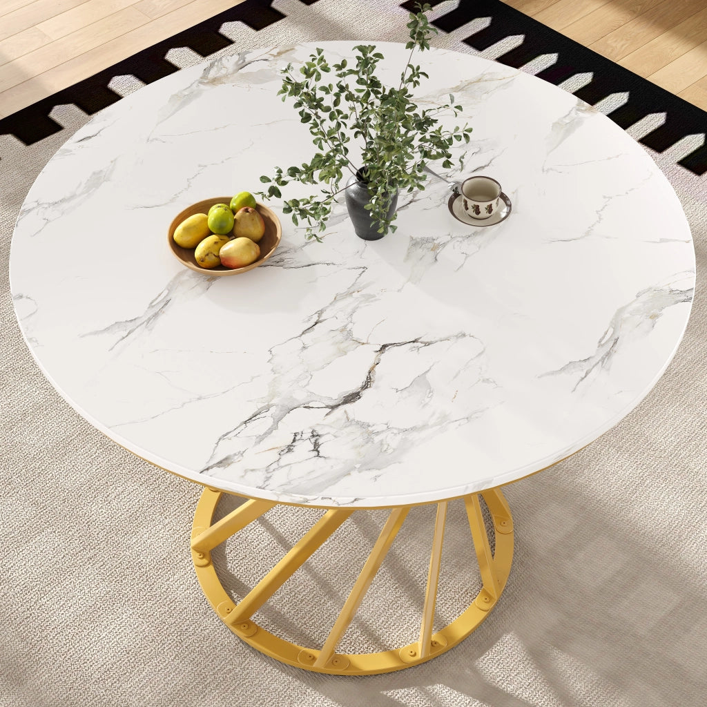 TAVOLO rotondo 80x80x76 cm in MDF e metallo bianco/oro