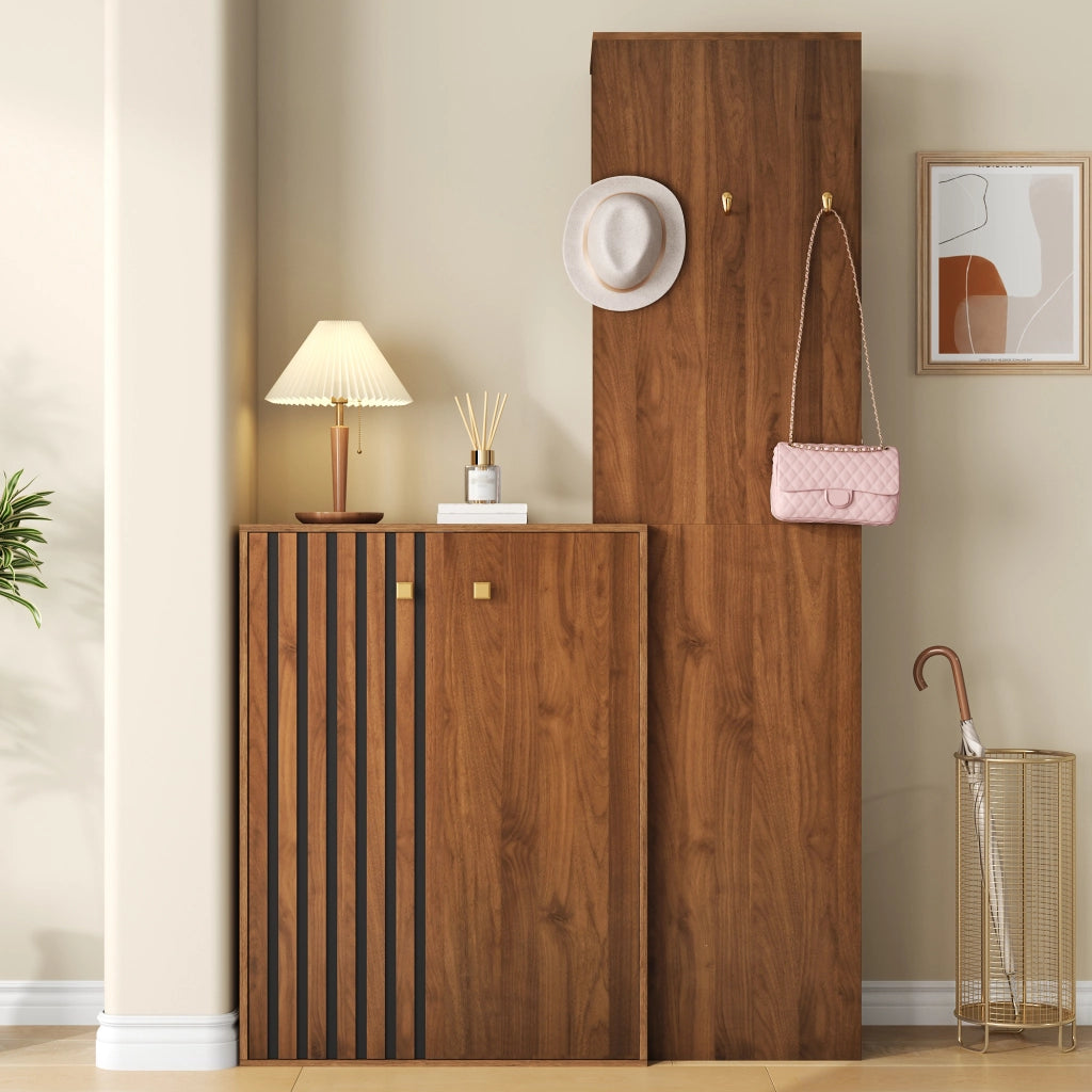 Set mobili da ingresso con scarpiera, appendiabiti in MDF noce