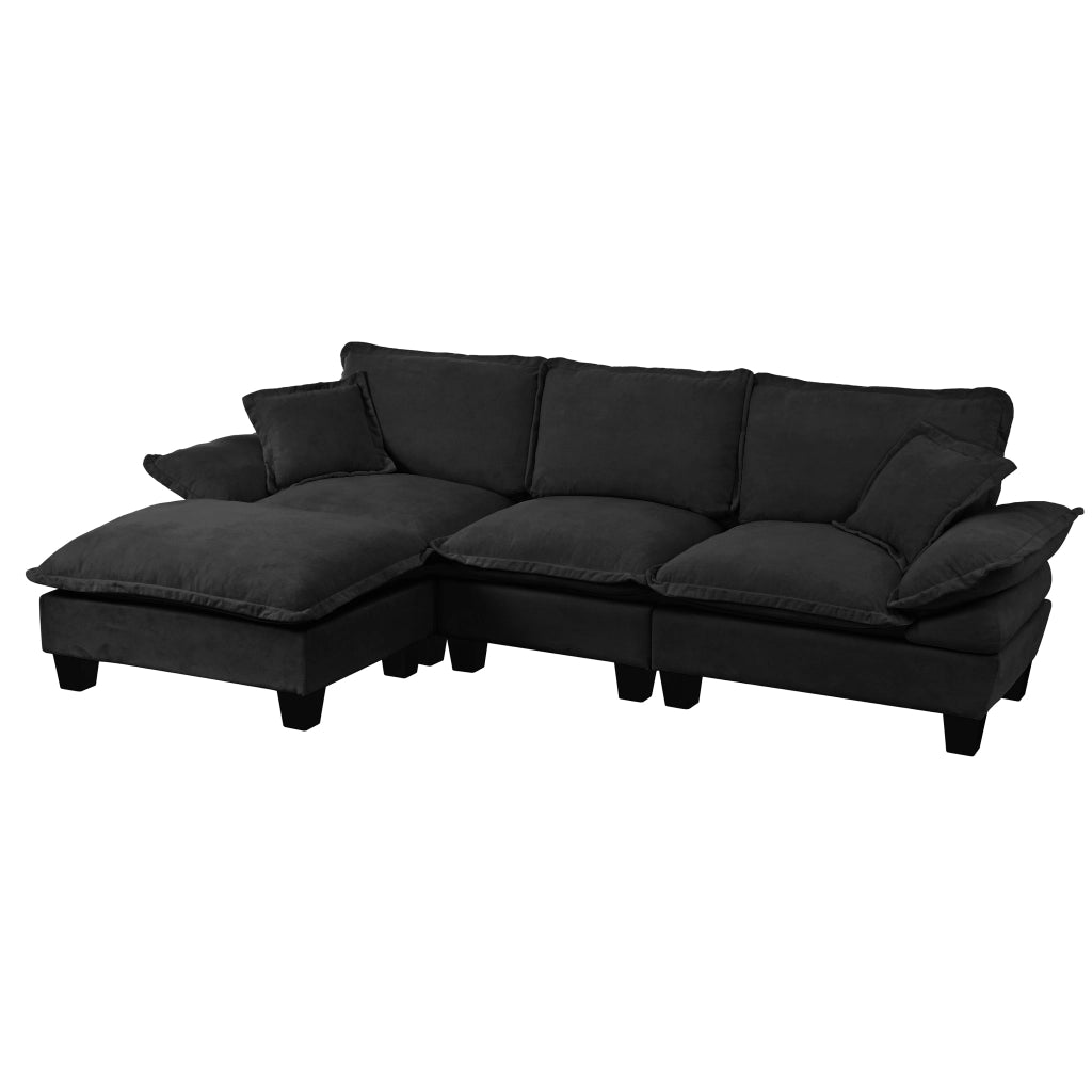 Divano Angolare Modulare con Ottomane ¨C MINIMAL ¨C Chenille, Nero, 5 Posti