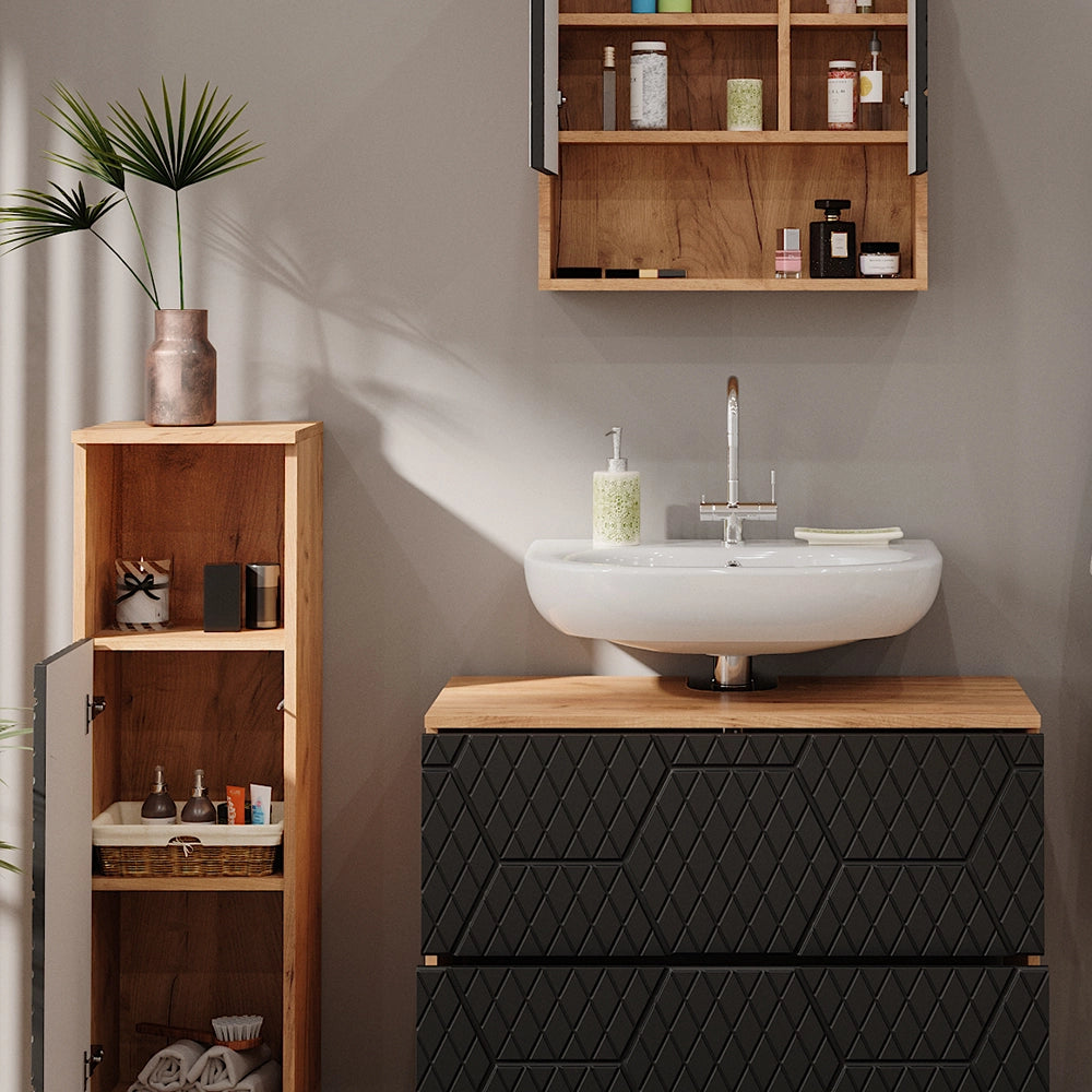 Vicco Set mobili bagno Antracite con struttura a nido d'ape 3 pezzi, con cabinet midi