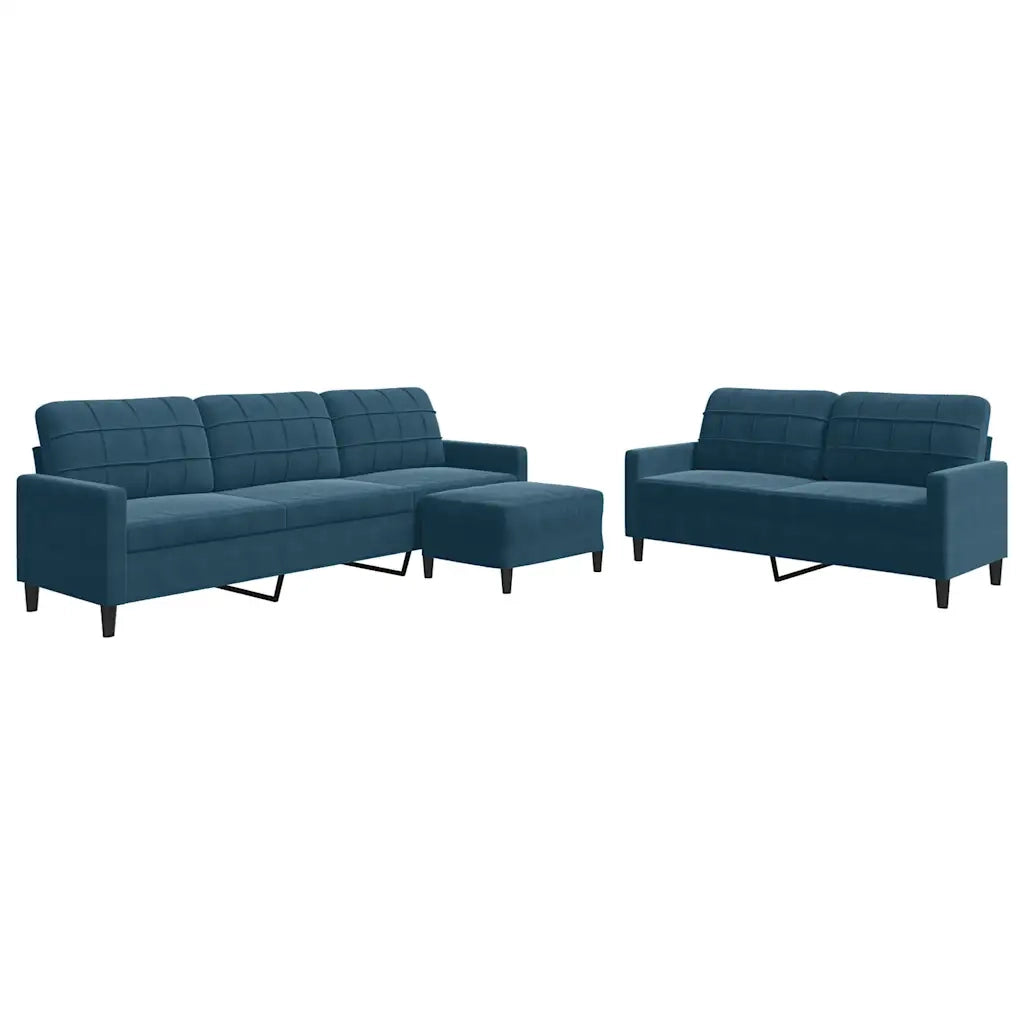 Set di Divani 3 pz con Cuscini Blu in Velluto
