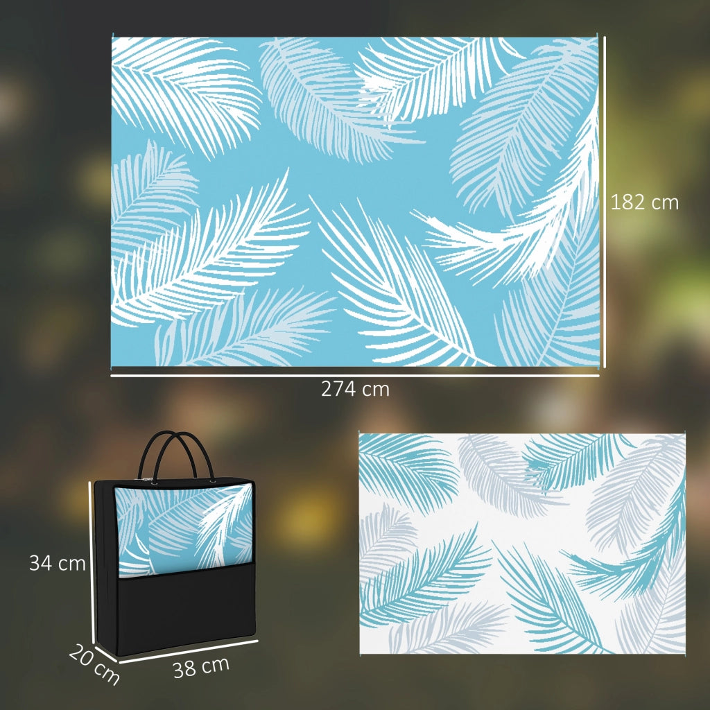 Tappeto da Esterno Reversibile Resistente con Sacchetto e Picchetti 274x182 cm ¨C Zephmum ¨C Azzurro+Bianco