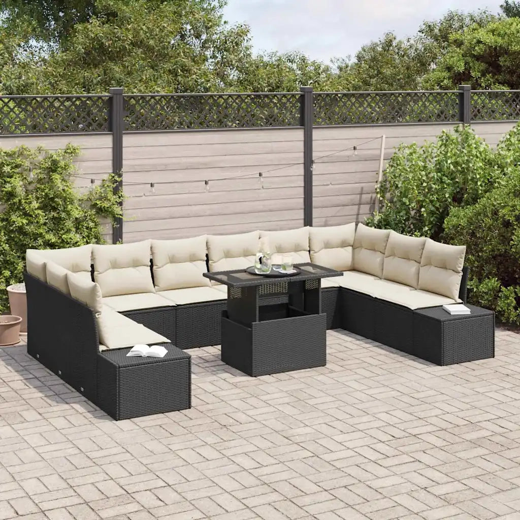 Set Divano da Giardino 11 pcs Nero Poly Rattan