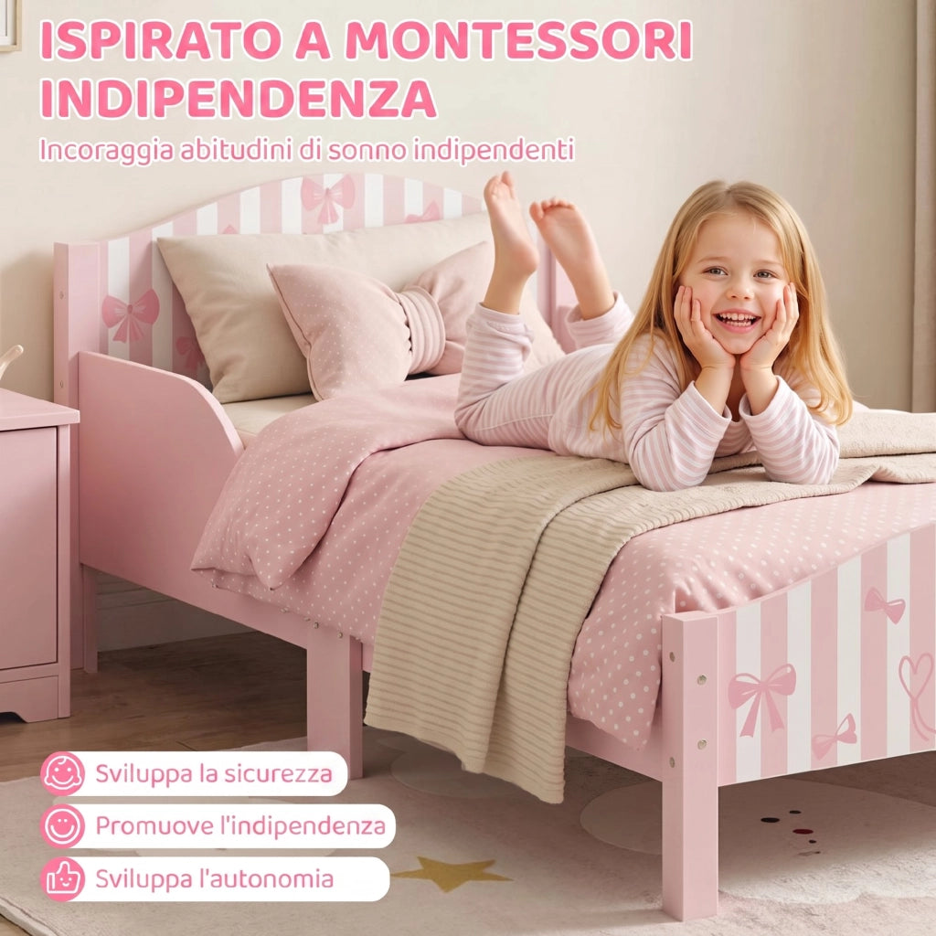 Letto Singolo per Bambini 146x76,5 cm con Sponde a Forma di Fiocco Rosa