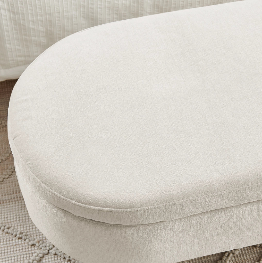Panca contenitore beige in tessuto chenille con struttura in legno massello, 110x40x42 cm, 20L capacità, per soggiorno, camera e ingresso