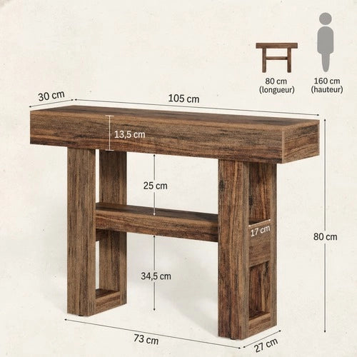 Consolle 105x30x80 cm in MDF marrone stile farmhouse per ingresso e piccoli spazi