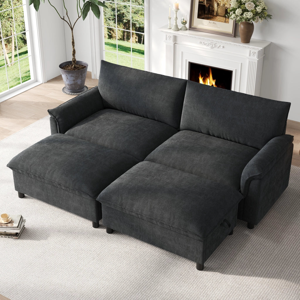 216x77x82 cm Divano modulare Black Cloud a forma di U o ad angolo; seduta profonda; schienale alto; pouf mobili 2