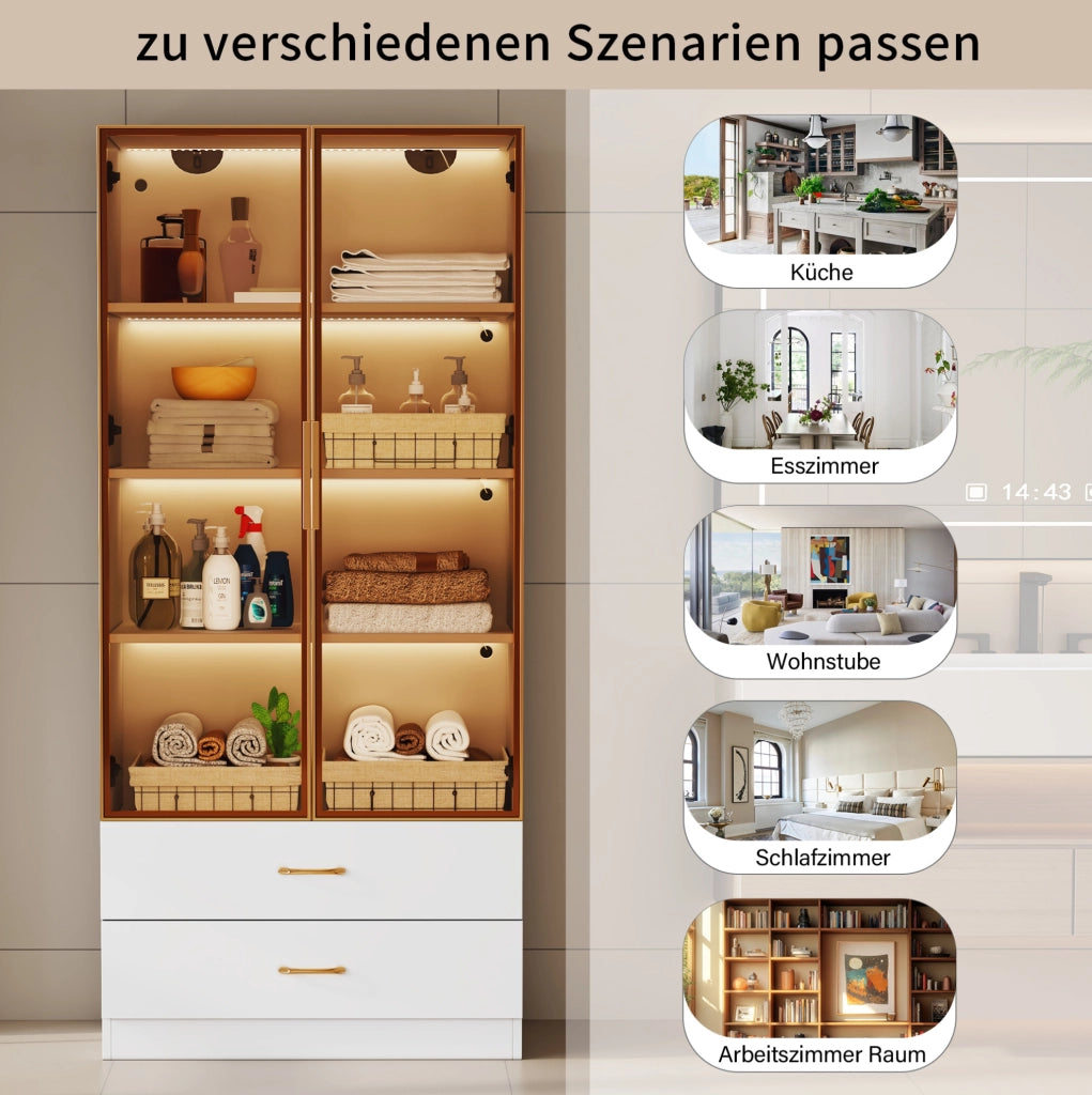 Mobile bagno alto bianco con ante in vetro e cassetti