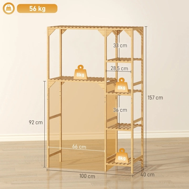 Scaffale per lavatrice in bambù con 7 ripiani regolabili, 100x40x157 cm, salvaspazio