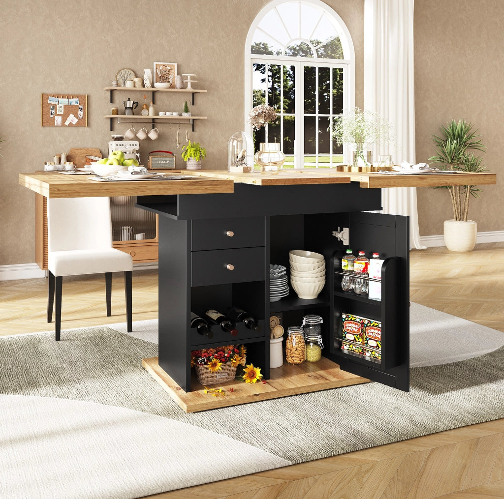 Tavolo da pranzo estensibile 110-140x80x75 cm in MDF nero e naturale con contenitore