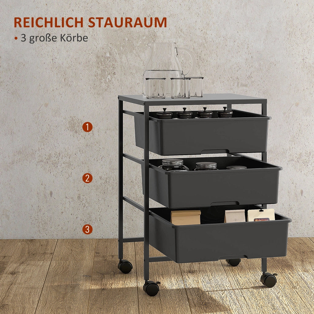 Carrello con ruote e 3 cestini ¨C zephmum ¨C 40,8x33,5x60,5 cm, nero