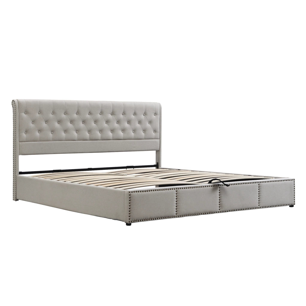 Letto matrimoniale 160x200 cm con contenitore in cotone e lino; grigio