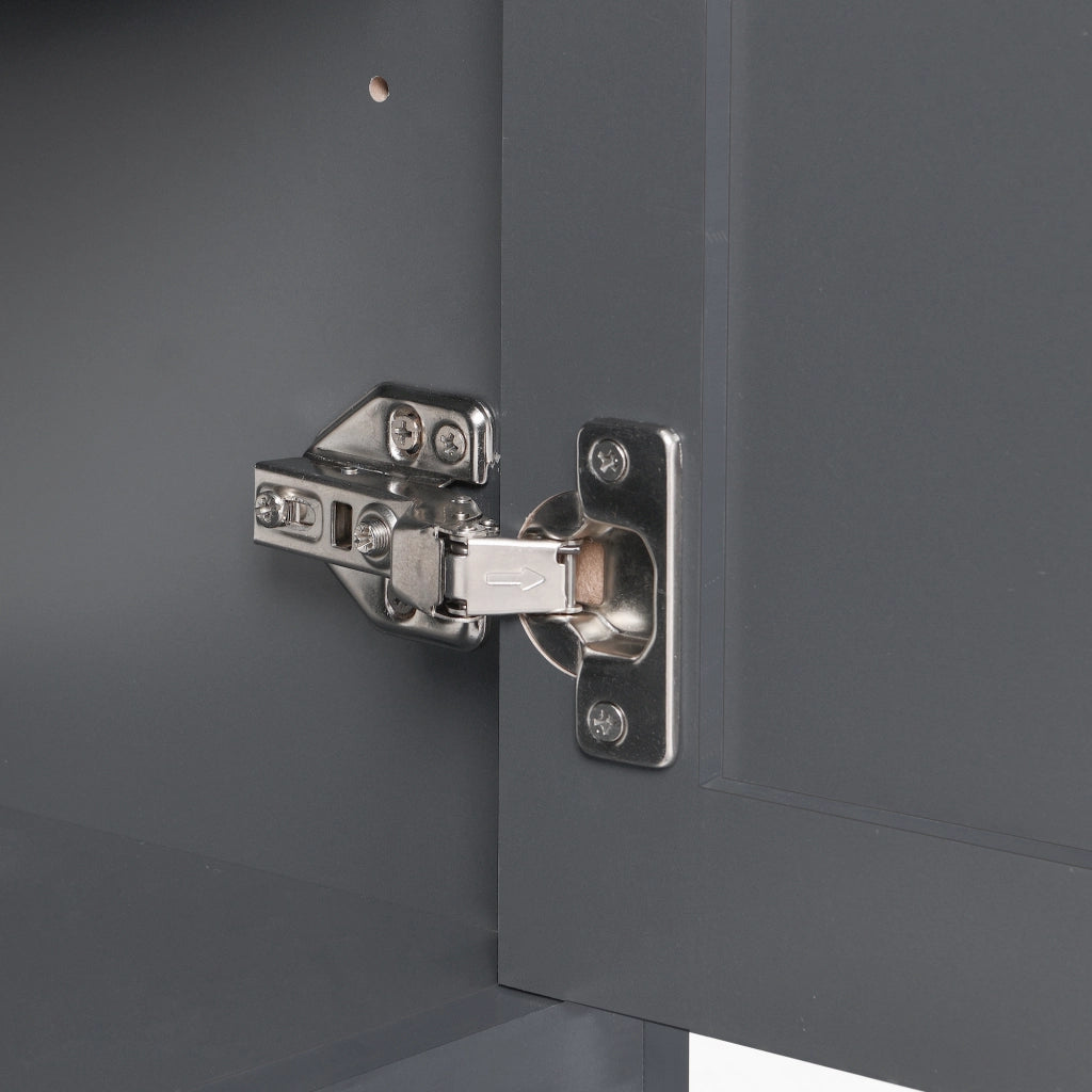 Credenza con quattro ante tre cassetti e ripiani regolabili in MDF grigio nero e finitura legno 160 × 37 × 75 cm