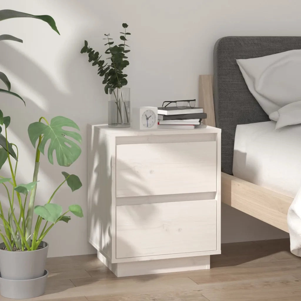Comodini 2 pz Bianchi 40x35x50 cm in Legno Massello di Pino 813318