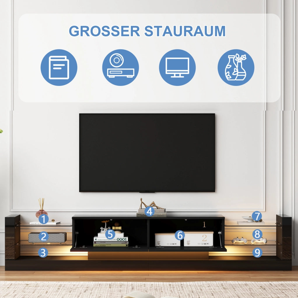 Mobile TV lucido con LED e frontale in vetro, 181 cm