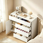 Mobile contenitore bianco moderno con 5 cassetti e armadio, 100x40x80 cm