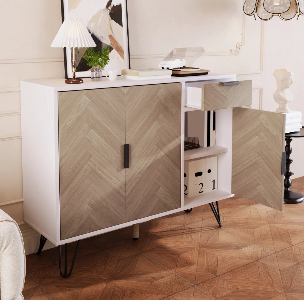 Credenza moderna bianca e effetto legno con 3 ante e cassetto