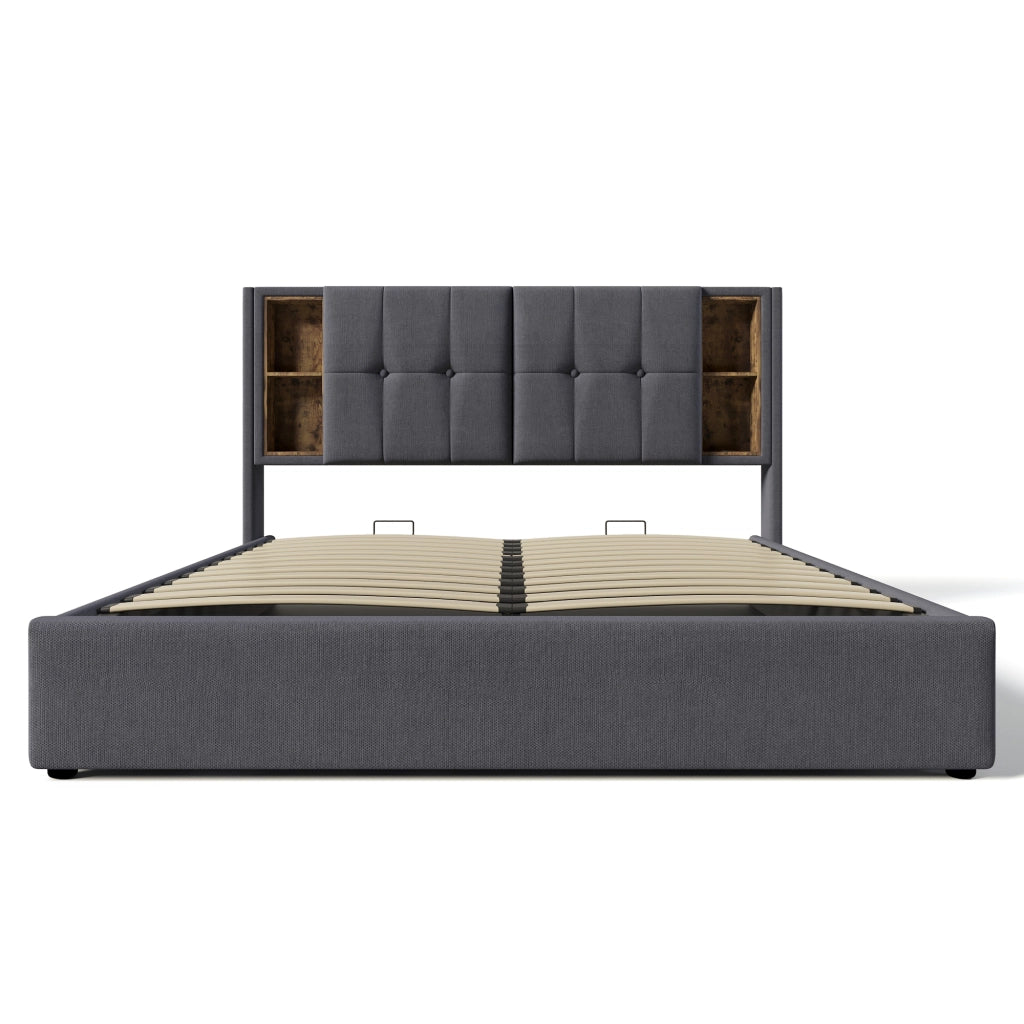 Letto Contenitore 140x200 cm; USB; Type-C e Ricarica Wireless; Cotone Grigio