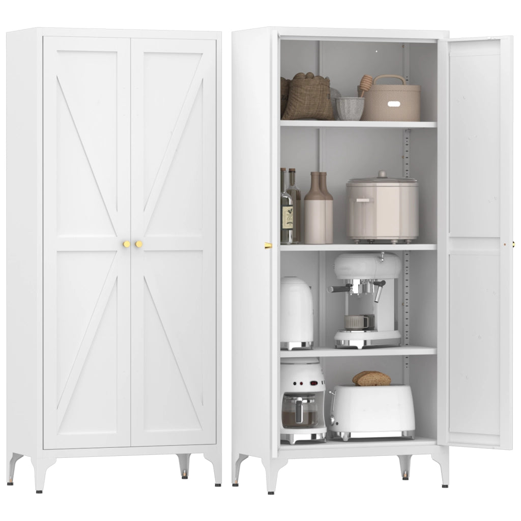 Mobile contenitore - con 2 ante e 3 ripiani regolabili, chiusura magnetica - per cucina - in metallo - 174.5×42.0×14.0 cm - bianco