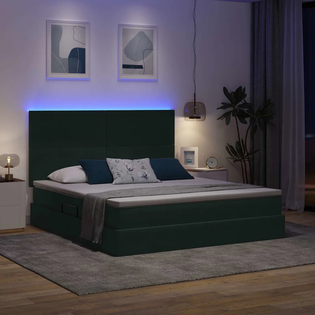 Letto con contenitore e LED Verde Scuro 160 x 200 cm Velluto 3372618