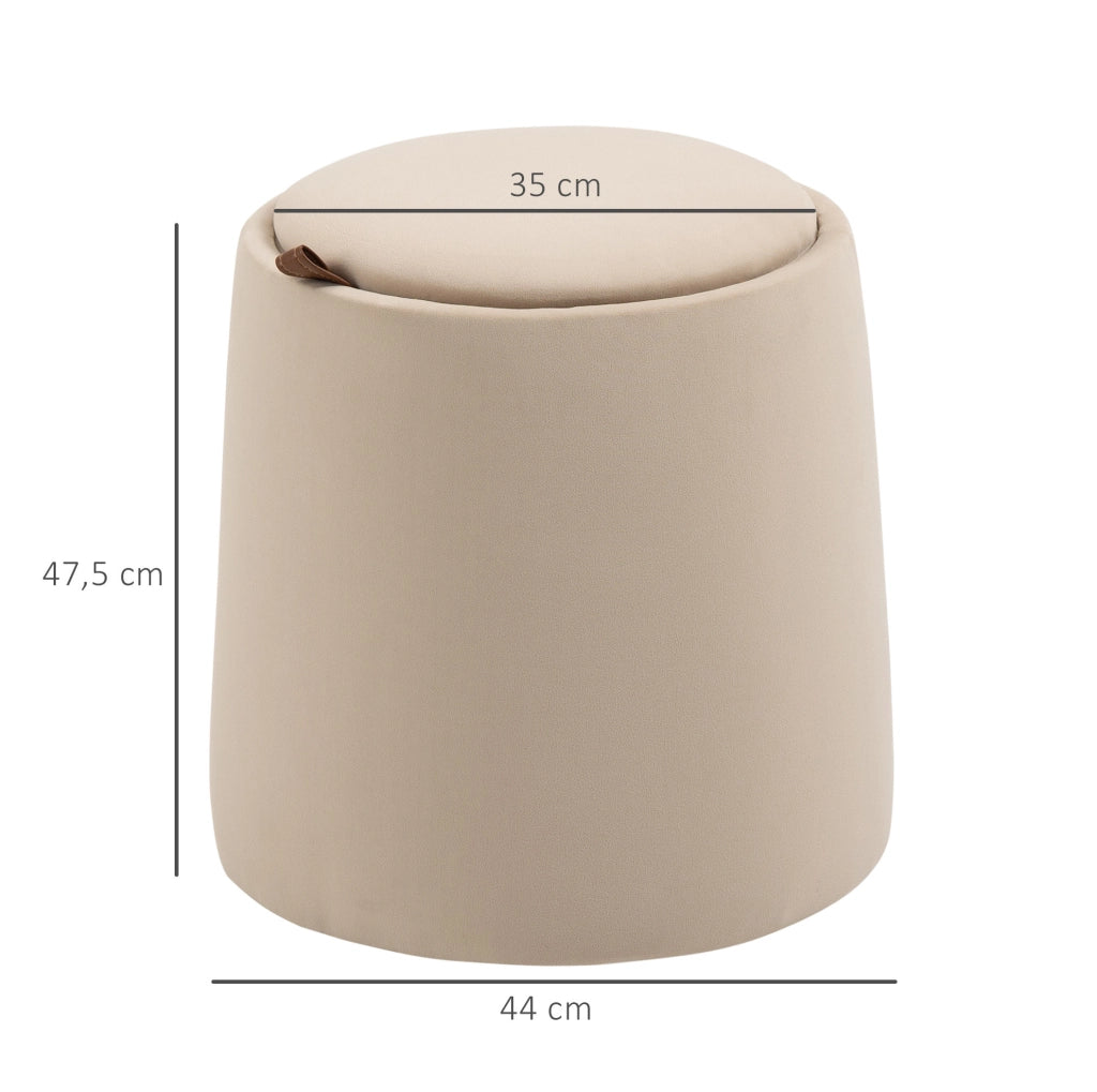 Pouf contenitore rotondo beige con coperchio reversibile Ø44 cm