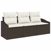 Set di divani con cuscino 3 pz | Set Salotto da Giardino Marrone polyrattan