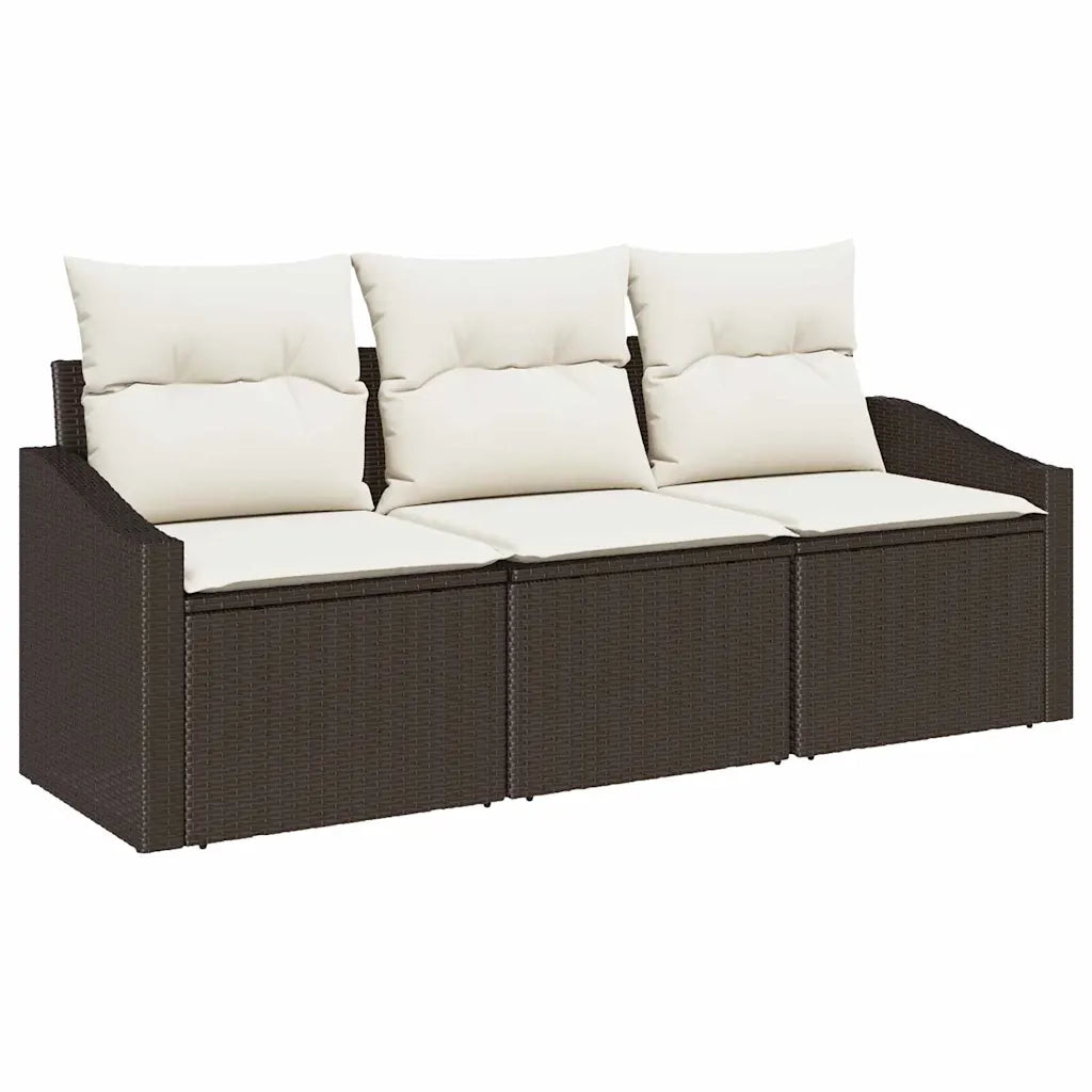 Set di divani con cuscino 3 pz | Set Salotto da Giardino Marrone polyrattan