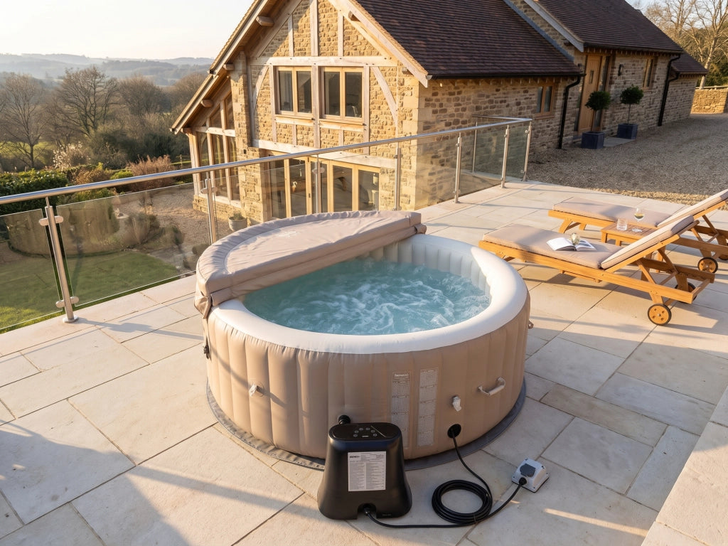 Spa gonfiabile a 4 posti - Forma rotonda - Beneo - Filtro e copertura inclusi - Beige