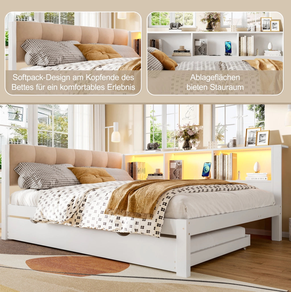 LETTO Estraibile 140x200 cm Legno di pino Bianco