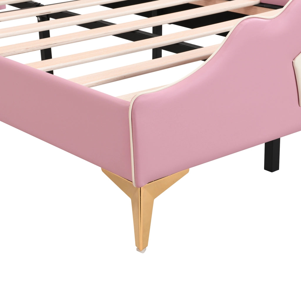 Letto imbottito per bambini 90x200 cm con testiera a corona in PU rosa e bianco