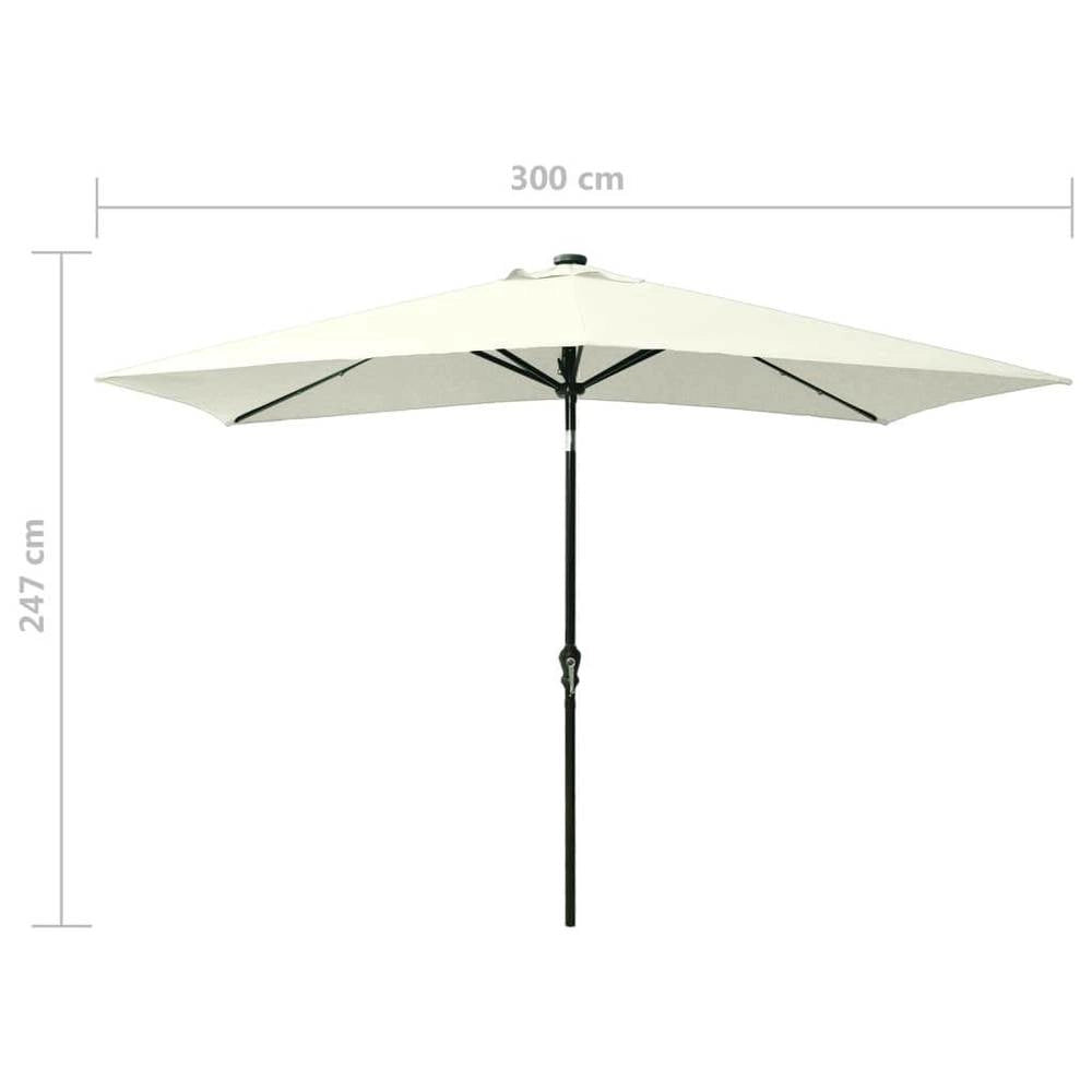 Parasol With LEDs And Steel Mast, Sand White, 2x3 M