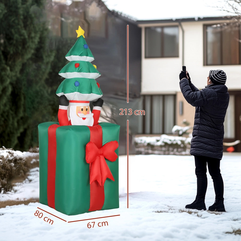 Babbo Natale Gonfiabile Decorazione Natalizia con Luci LED in Poliestere per Interno ed Esterno Rosso e Verde Resistente per Casa e Giardino