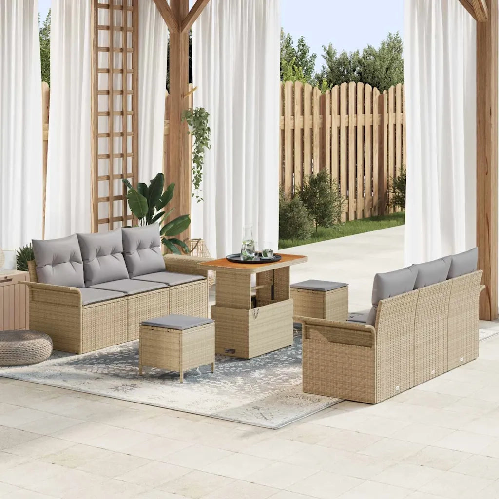 Set Divano da Giardino con cuscino 9 pcs Beige polyrattan 3362092