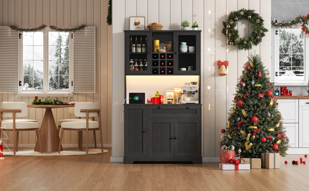 Armadio da cucina alto 180x105x40 cm con porta, ripiano spezie integrato, mensole regolabili, illuminazione LED a cambio colore e presa elettrica