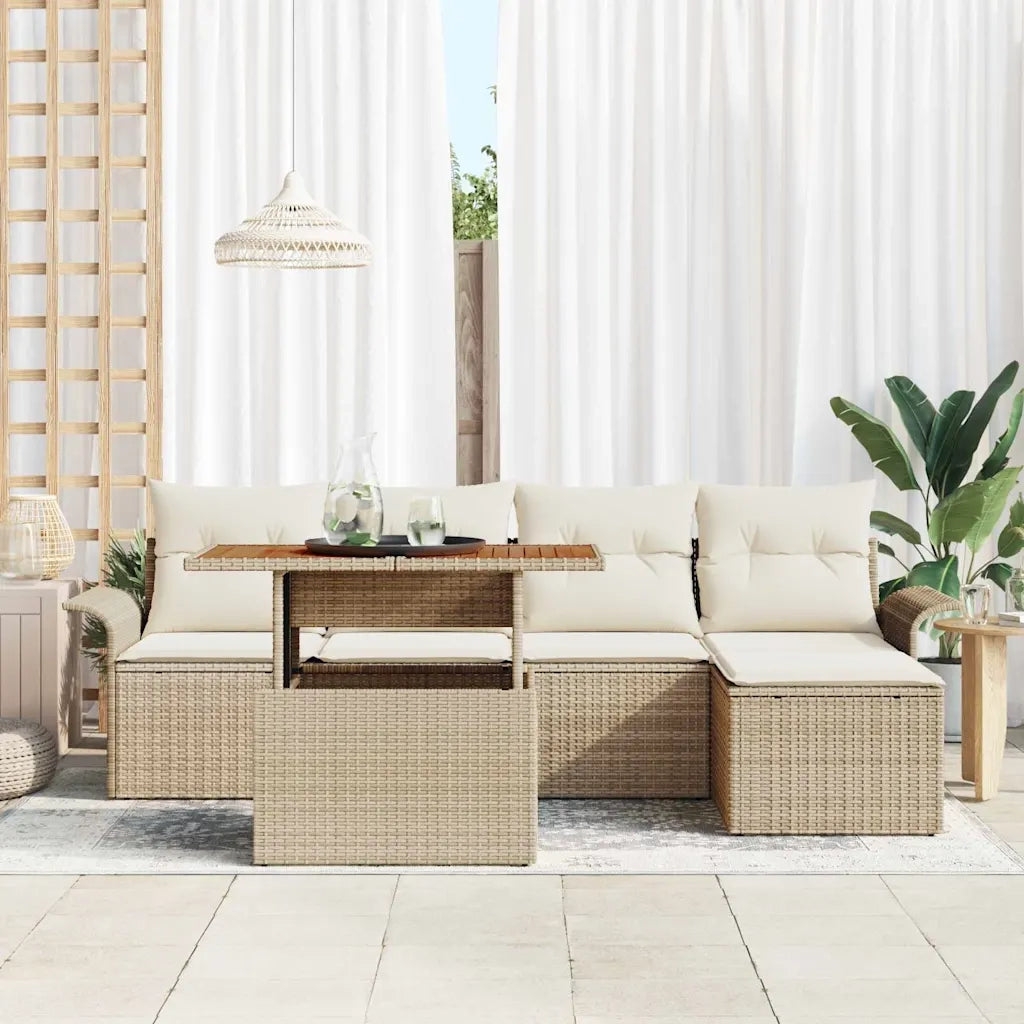 Set Divano da Giardino 6 pcs Beige Poly Rattan