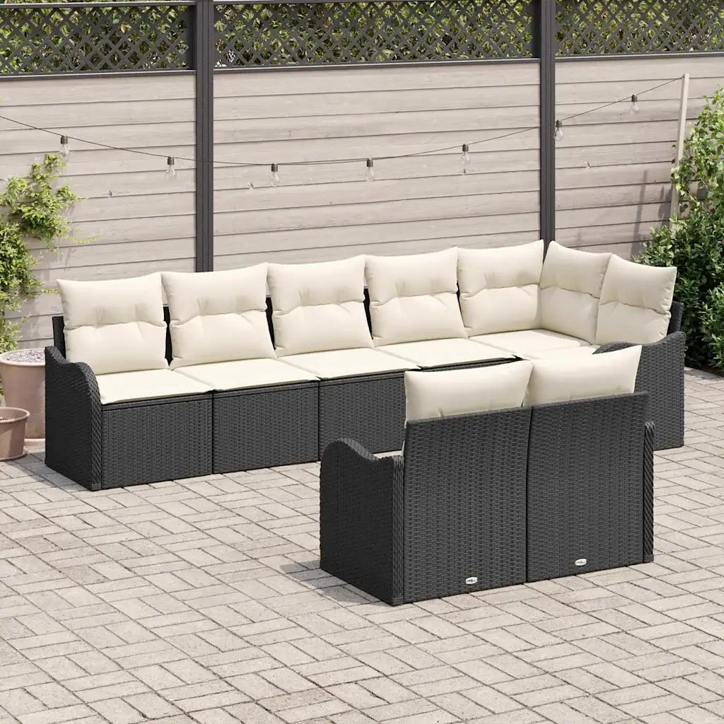 Set Divano da Giardino 8 pcs Nero e Bianco polyrattan