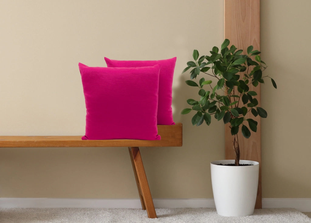 Coppia Cuscini Arredo Imbottiti Tessuto Ottoman In Tinta Unita Colore Fucsia 30 - 40x40 - Fuxia 30