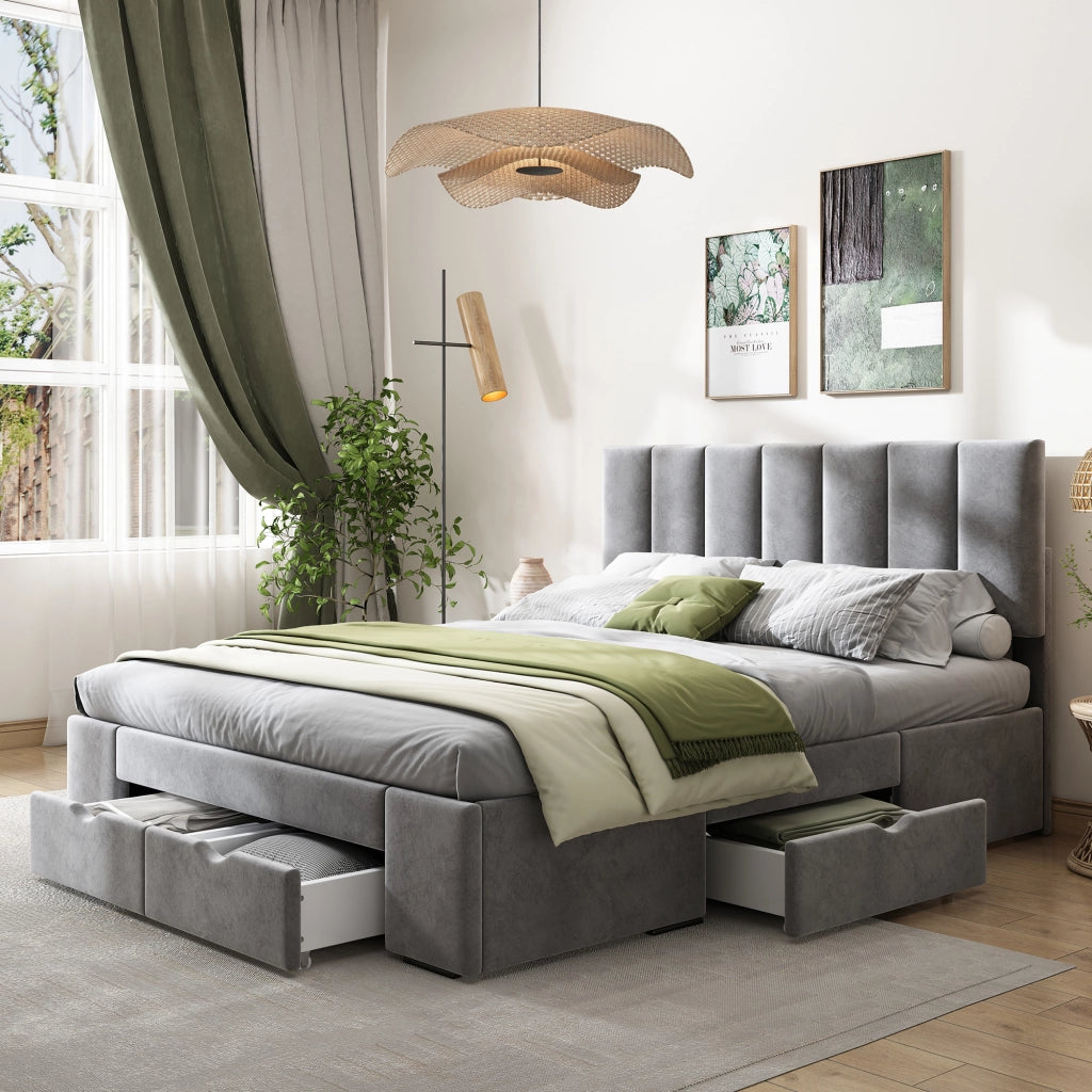 letto imbottito velluto grigio 142 x 203.5 cm