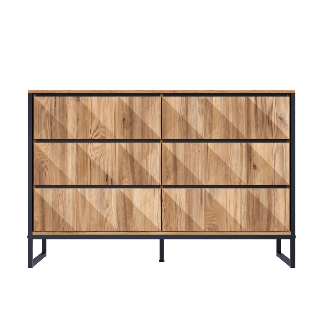 Credenza moderna 120 cm con 6 cassetti nero e legno