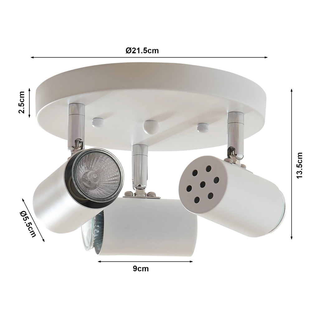 Lampada Faretti da Soffitto Bathgate Plafoniera con 3 Spot Orientabili in Metallo Bianco lux.pro