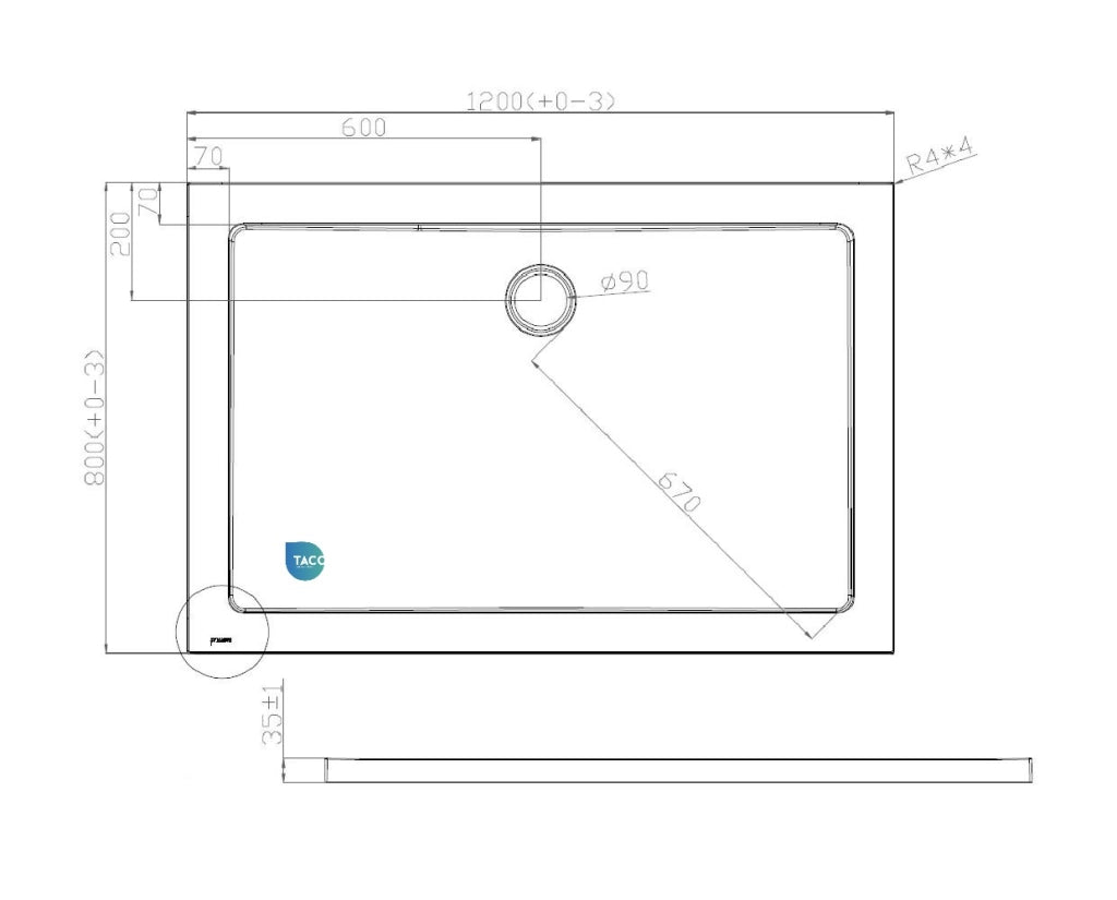 Piatto doccia ribassato 80x120 cm EASYFLAT resina H3.5 cm MONACO Bianco