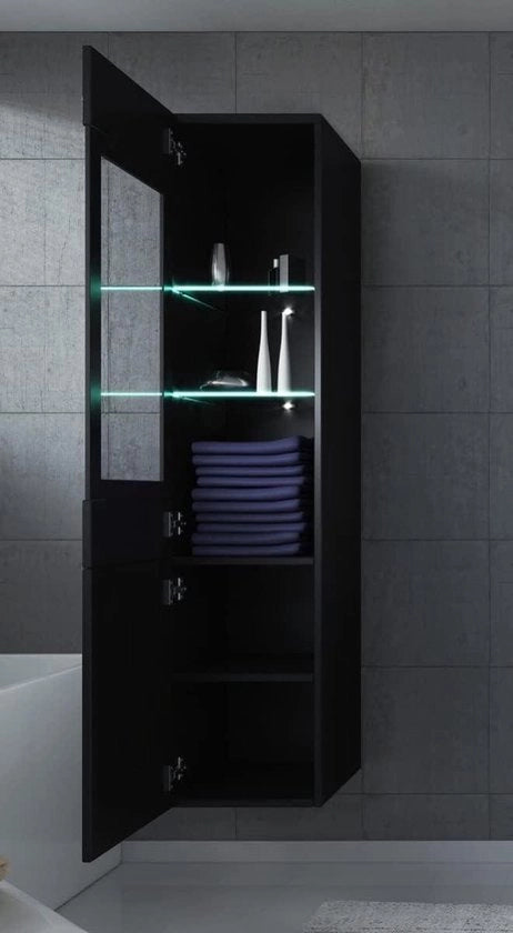 Cassettiera da bagno 131 cm alta lucida nera - cassettiera alta mobilia bagno mobile da parete cassettiere da bagno alte