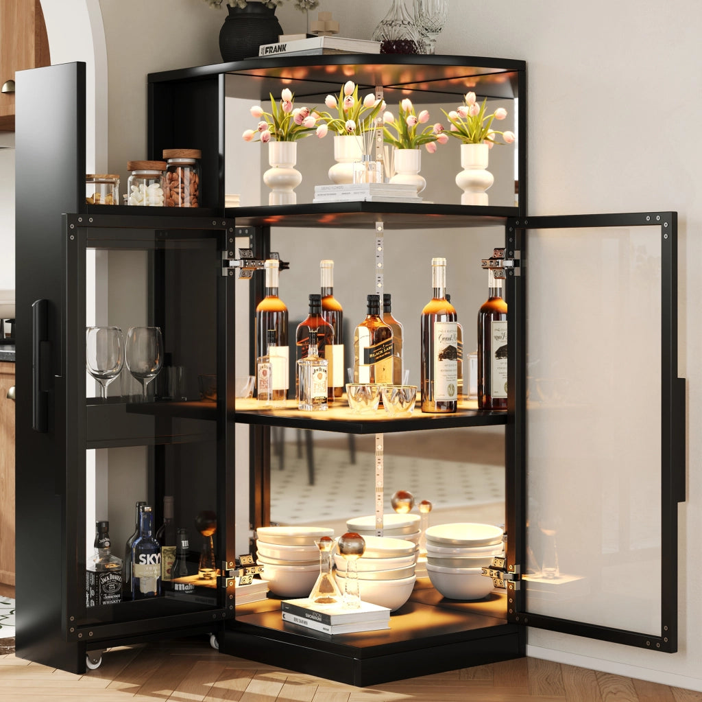 Vetrina 64x42x112 cm con mobile laterale estraibile e LED multicolore nera