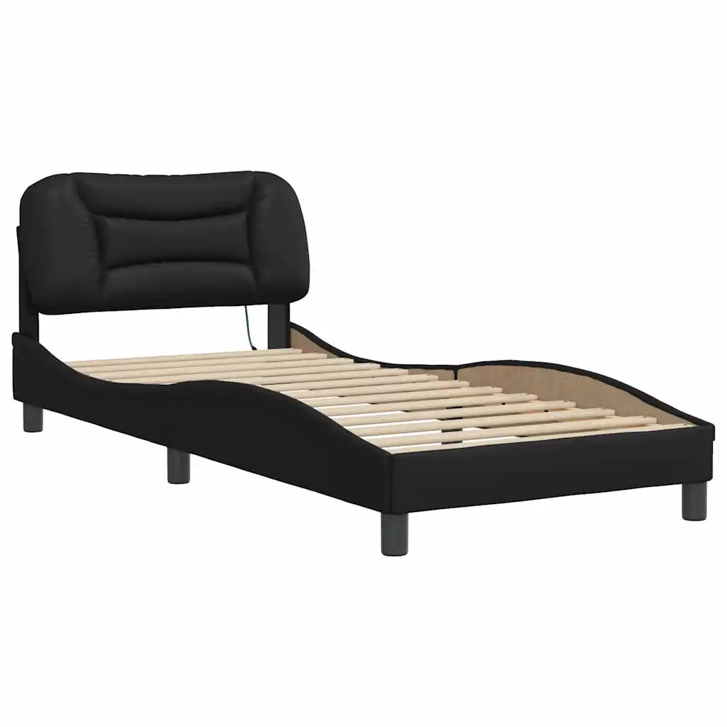Letto singolo | Letto per adulti | Giroletto con LED senza Materasso Hvar Nero 80x200 cm