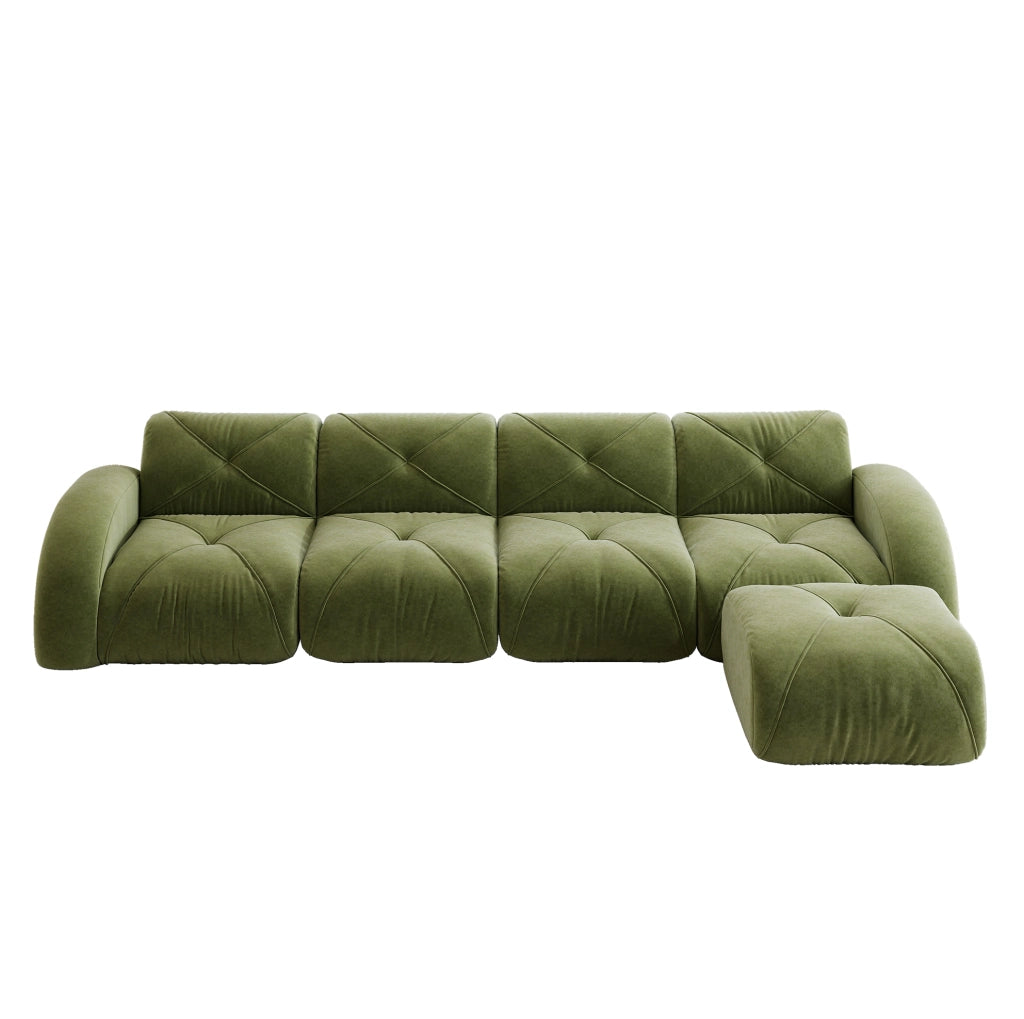 Divano modulare in ciniglia verde con schiuma 32D