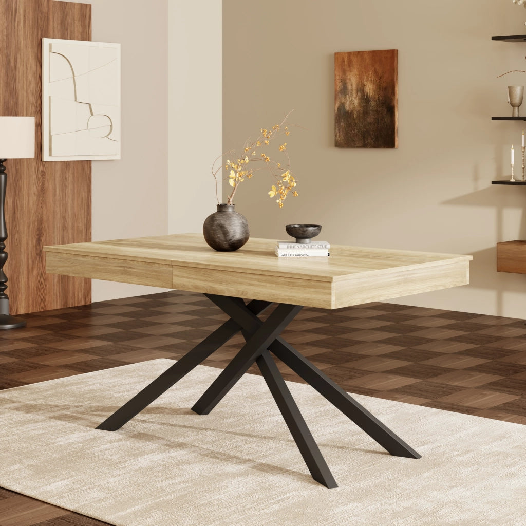 Tavolo da Pranzo Allungabile ¨C MINIMAL ¨C Rovere, Piano Rettangolare, Gambe in Metallo, 140/180x80 cm