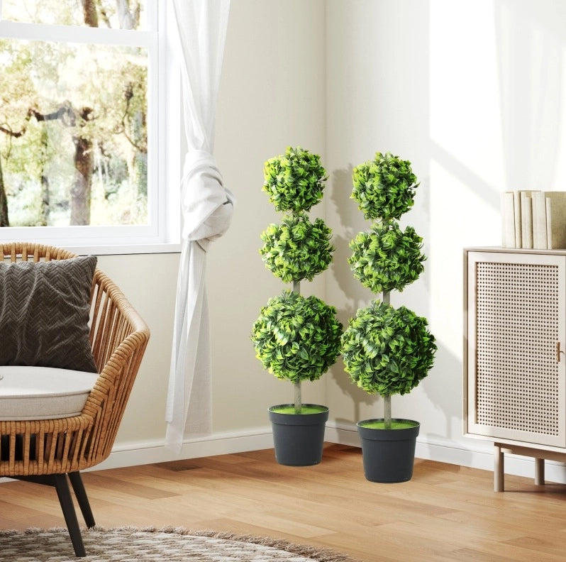Set di 2 alberi artificiali a sfera 100 cm verdi in plastica con vaso