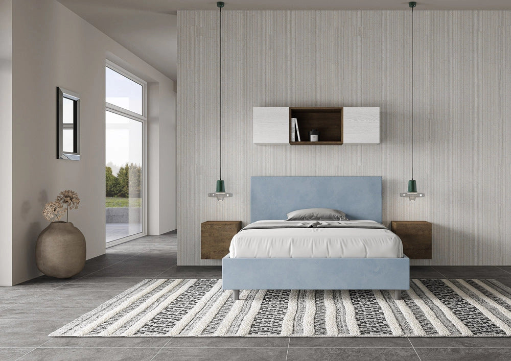 Letto Matrimoniale Extra Large 200x200 cm con Rete e Contenitore Adele Azzurro