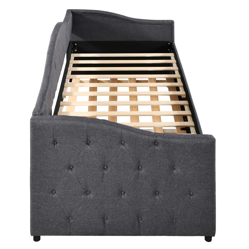Letto estraibile singolo 90×200 cm con letto estraibile; senza materasso; lino e MDF; grigio; per camera da letto