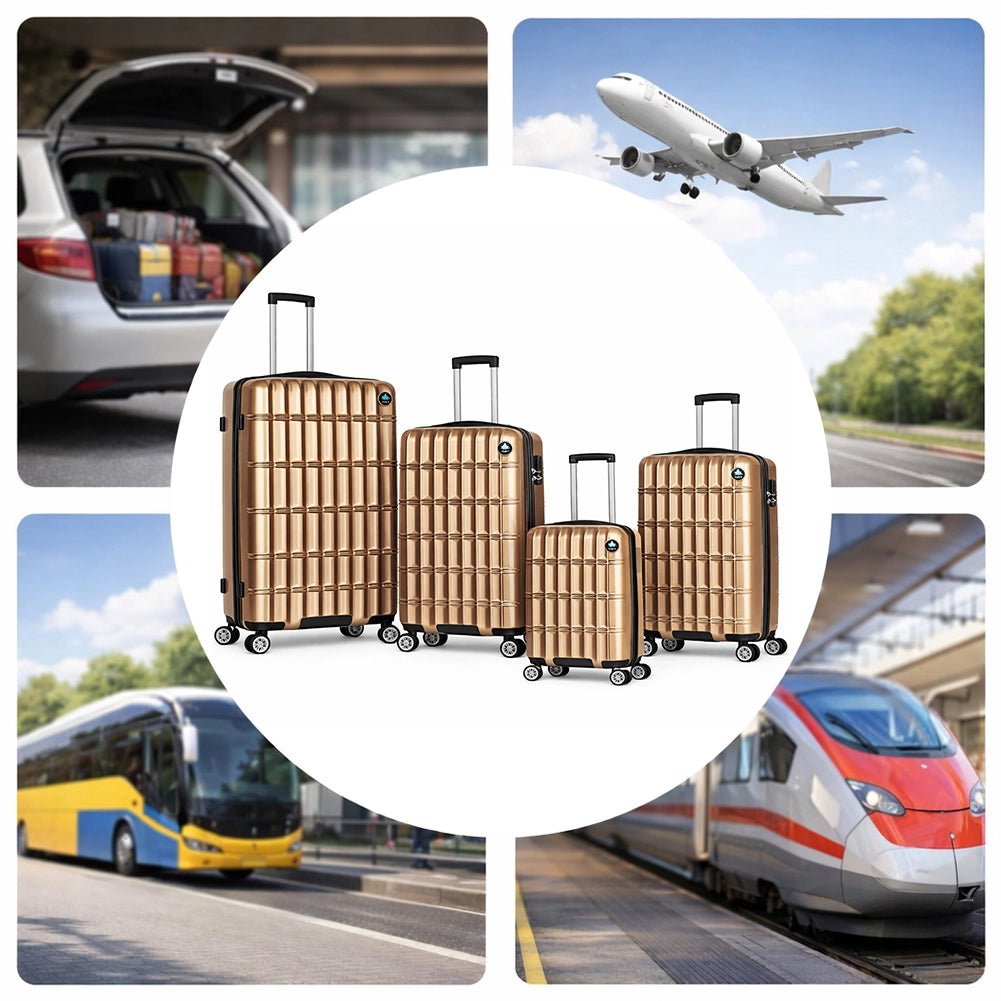 Set 4 Valigie con Scocca Rigida e Resistente Trolley Viaggio Oro Ruote Easy Roll